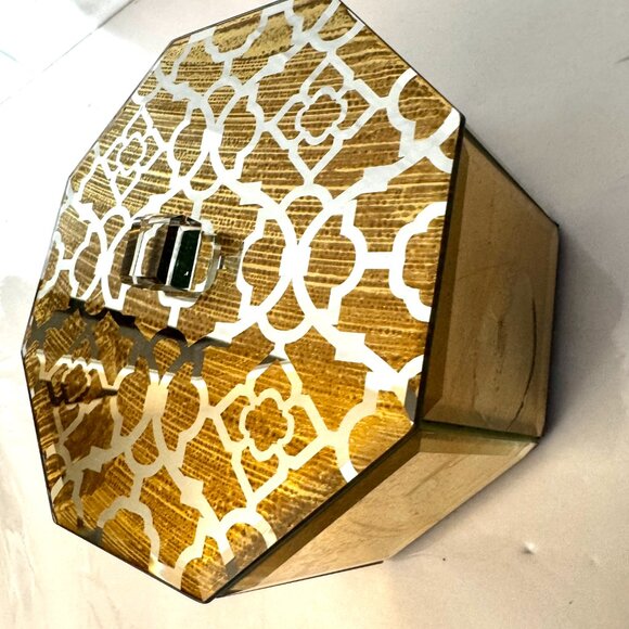 Cynthia Rowley New York Mirrored Beveled Glass Jewelry Trinket Box Golden Octago - Picture 12 of 16